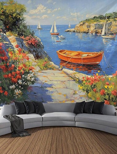  夏休みの海のハンギングタペストリー 壁アート 大タペストリー 壁画装飾 写真のバックドロップ ブランケットカーテン 家庭用ベッドルーム リビングルームのデコレーション