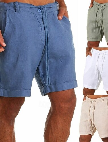  Voor heren Korte broek Linnen korte broek Zomer korte broeken Strandshorts Trekkoord Recht been Effen Ademend Knielengte Casual Dagelijks Feestdagen Modieus Klassieke Stijl Zwart Wit