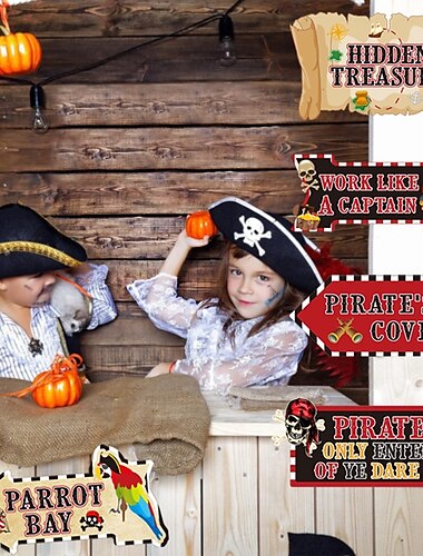  5er-Pack Halloween-Piratenschilder, Dekorationen für Geburtstagspartys zu Hause und im Garten, festliche Halloween-Pfähle und Wegweiser