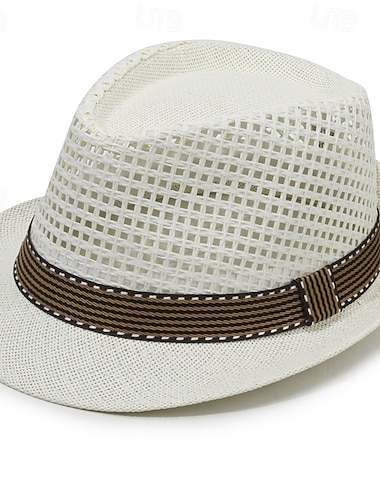  atmungsaktiver Sonnenhut Herren-Strohhut mit Netznähten britischer Retro-Jazzhut Sonnenhut
