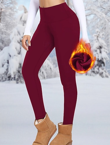  Damen Fleecehose Stoffhosen Leggings Streetwear Lässig Volle Länge Natürliche Taille Einfach Elastischer Bund Bequem Außenbereich Outdoor Ausgehen Wein Marineblau Schwarz Dunkelgray Winter Normale