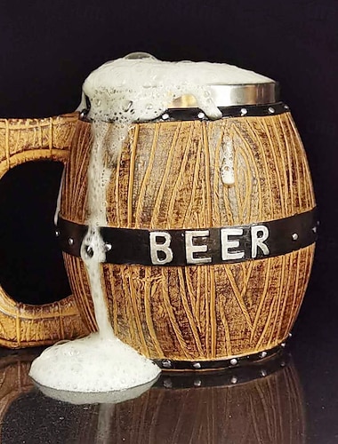  Jarra de cerveza de barril de madera, jarra de regalo de Oktoberfest, jarra de cerveza de gran capacidad con revestimiento de acero inoxidable, jarra rústica para bar, hogar o pub, regalo creativo para hombres