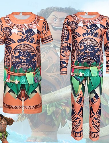  Moana Maui Kläder Kostym T-shirt Äventyrsfilm Cosplay Film-cosplay for Pojkar Barn Halloween Karnival Världsbokdagen Prestanda Pedagogisk klädsel Klädsel för skolevenemang