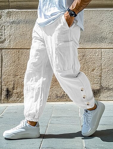  Hombre Pantalones de lino Pantalones Pantalones de verano Pantalones anchos Pantalones Cortos Cintura elástica Correa Plano Comodidad Transpirable Longitud total Casual Diario Festivos Vacaciones Moda