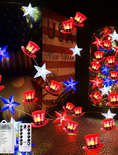  1 Pezzo Luci a Stringa Patriottiche 5M-50 LED Luce a Stringa a Stella Bandiera Americana per il 4 Luglio Giorno dell'Indipendenza 250° Anniversario Giorno della Memoria Box Batteria Impermeabile