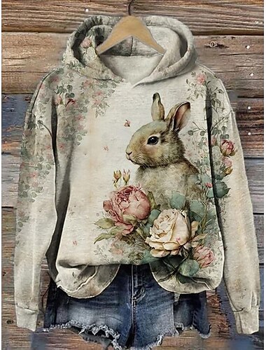  Damen Kapuzenpullover Blumen Grafik Elegant Warm Aktiv Langarm Mit Kapuze Normale Oberteile Straße Alltagskleidung Lässig Druck Weiß Rosa Purpur Grün Khaki Frühling Herbst Winter