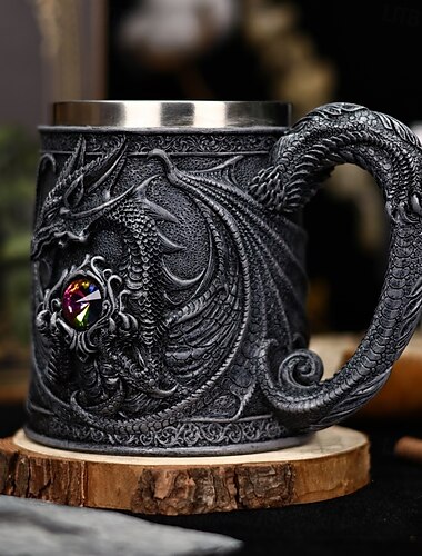  Mittelalterlicher Drachen-Bierkrug, Oktoberfest-Geschenkbecher, 3D-geprägte Edelstahl-Kaffeetasse, Oktoberfest-Geschenk für Männer, Retro-Teekrug, hochästhetischer Wasserbecher