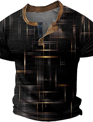  Hombre Graphic Geométrico Henley Shirt Camiseta de gofres Manga Corta Diario Retro Antiguo Clásico Deporte Casual Festivos Primavera verano Todas las Temporadas Azul Amarillo Rosa Verde Gris Henley