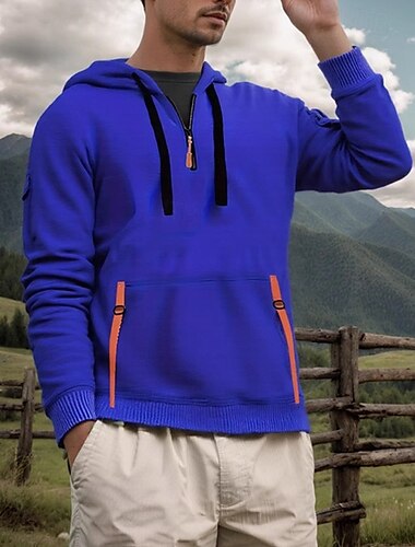  Herren Kapuzensweatshirt Viertelreißverschluss Kapuzensweatshirt Schwarz Marineblau Blau Braun Khaki Mit Kapuze Einfach Tasche Sport & Outdoor Täglich Ferien Polyester Streetwear Basic Lässig Winter