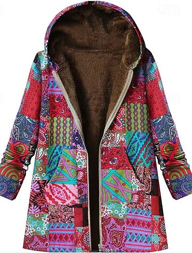  Damen Fleecejacke Mantel Kapuzenjacke Warm Bequem Reißverschluss Tasche Modern Lässig Mehrfarbig Ausgehen Wochenende Reisverschluss Regulär Mit Kapuze Normale Passform Langarm Oberbekleidung Rote
