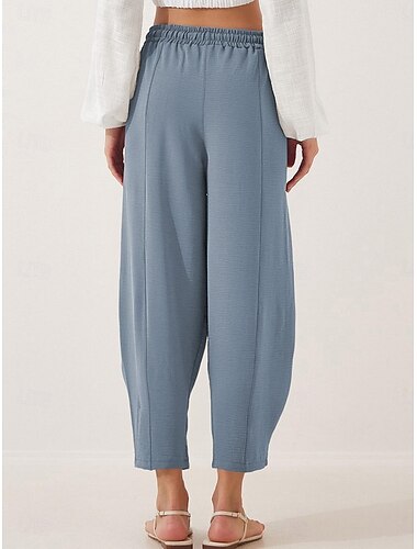  Damen Chinos Mode Streetwear Basic Volle Länge Hohe Taille Einfach Tasche Elastischer Bund Bequem Weich Mikroelastisch Outdoor Straße Blau Braun Khaki Hellblau Sommer Frühling Lässiger Schnitt