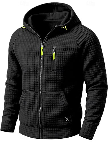  Bărbați Hanorace Waffle Hanorac cu fermoar complet Hanorac tactic Negru Kaki Gri Deschis Capișon Simplu Fermoar Buzunar Muncă Sporturi & Exterior Casual Șic Stradă De Bază Casual Primăvara & toamn