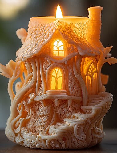  Molde de silicona 3D para velas de casa de hadas: diseño de bosque encantado con ventanas góticas. &Detalles de raíces de árboles perfectos para Pascua. &Decoración de Ramadán, artesanía de resina