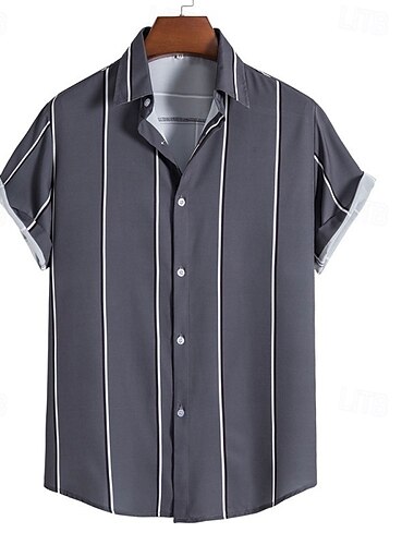 Herren Hemd Sommerhemd Freizeithemd Strandhemd Knopfhemd Schwarz Weiß Königliches Blau Dunkelgray Kurzarm Streifen Revers Urlaub Hawaiianisch Bekleidung Polyester Mode Lässig Bequem