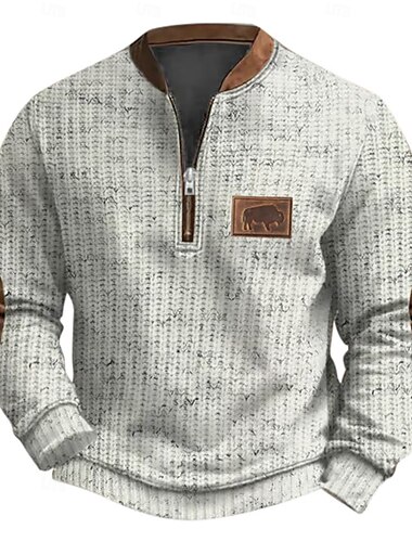  Hombre Sudadera Sudadera con un cuarto de cremallera Negro Blanco Gris Azul claro Media cremallera Bloque de color Vaca Deporte Diario Festivos Poliéster Ropa de calle Casual Primavera & Otoño Ropa