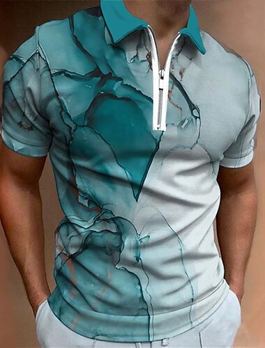  Herren Abstrakt Marmor Reißverschluss-Polo Kurzarm Umlegekragen Alltagstauglich Trendy Sport & Outdoor Athleisure Alltagstauglich Reißverschluss Sommer Schwarz Grün aschgrau