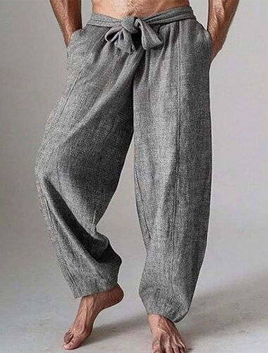  Herren Leinenhosen Hose Sommerhose Baggy-Hosen Elastischer Bund Kordelzug Gerader Schnitt Einfach Komfort Atmungsaktiv Volle Länge Outdoor Lässig Täglich Mode Klassicher Stil Weiß Grün Unelastisch