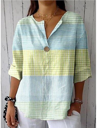  Ženská košile s dlouhým rukávem V výstřih květinová grafika geometrický vzor vintage tropická havajská 3/4 rukáv crew neck pravidelné topy každodenní oblečení na dovolenou tisk světle zelená zelená