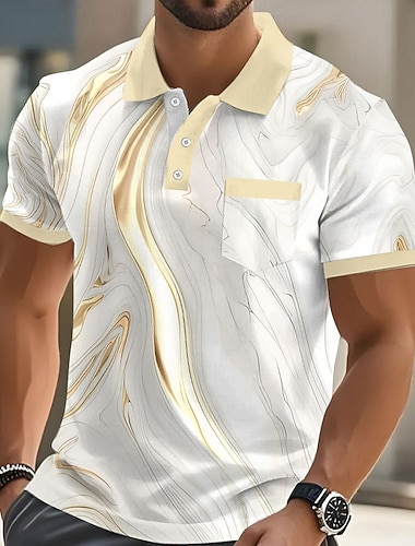  Per uomo Geometrico Linea Polo Manica Corta Magliette polo Camicie con Colletto Business Casual All'aperto Athleisure Abbigliamento quotidiano Tasca Stampa 3D Bottoni Estate Blu Rosa Oro