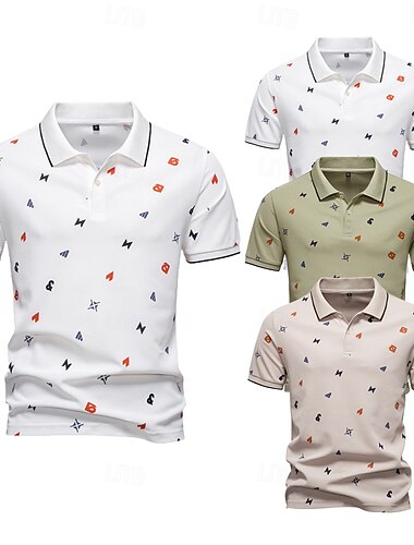  Muž Abstraktní Krátký rukáv Polo límec Moderní Sporty a outdoor Ležérní Oblečení na atletiku Léto Bílá Zelená Khaki