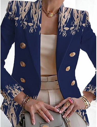  Damen Blazer Atmungsaktiv Bequem Druck Mode Lässig Blumen Formell Arbeit Büro / Karriere Doppelreihig Regulär Umlegekragen Normale Passform Langarm Oberbekleidung Schwarz Weiß Marineblau Sommer