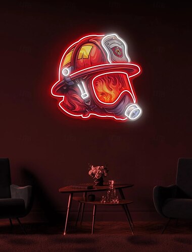  Feuerwehrhelm Neonschild, Pop Art Neonlicht USB-betriebene LED dimmbar, für Helden-Wanddeko, Männerhöhle, Feuerwehrschild, Wanddeko-Kunst, Feuerwehrgeschenk