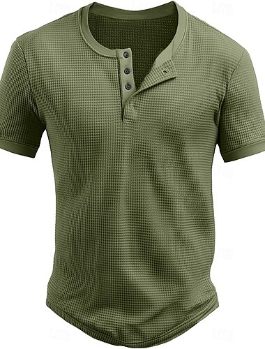  Herren Waffel-Henley-Hemd T-Shirt Kurzarm Einfarbig Einfach Texture Mode Designer Lässig Farbblock Knöpfe Henley Outdoor Lässig Täglich Sommer Ganzjahres Schwarz Marineblau Braun Henley T-Shirt
