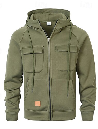  Herr Huvtröja med dragkedja Huvtröja Svart Vin Armégrön Marinblå Blå Huva Slät Dragkedja Ficka Sport & Utomhus Ledigt Dagligen Streetwear Häftig Sportkläder Vår & Höst Kläder Pull Tröjor