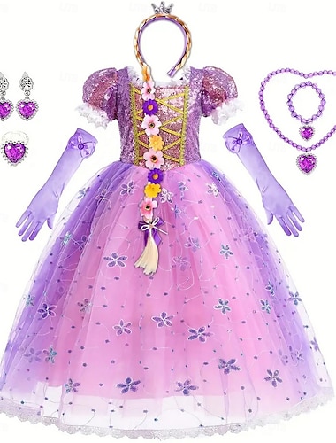  Raponsje Sprookje Prinses Sofia Bloemenmeisje jurk Thema feestkostuum Tule jurken Cosplay Film cosplay for Voor meisjes Kinderen Carnaval Maskerade Bruiloft Bruiloft gast