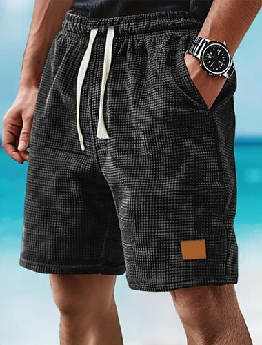  Herren Waffel-Shorts Sweat-Shorts Shorts Bermudashorts Strandshorts Tasche Kordelzug Elastischer Bund Einfach Komfort Sport Knielang Outdoor Täglich Urlaub Klassicher Stil Schwarz Weiß Mikroelastisch