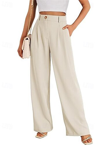  Damen Weites Bein Hosen Hose Streetwear Lässig Volle Länge Hohe Taille Einfarbig Tasche Atmungsaktivität Weich Mikroelastisch Urlaub Straße Alltagskleidung Schwarz Rot Braun Khaki Frühling Herbst