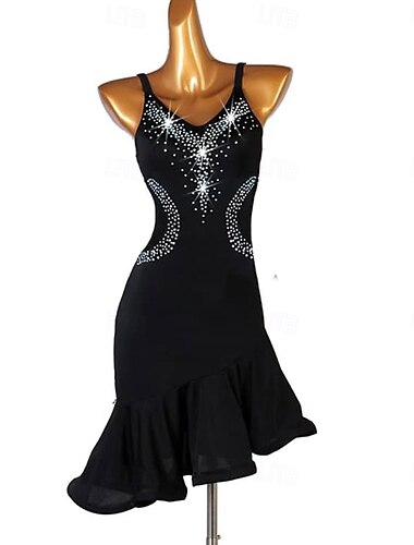 Schultergurte Latein-Wettbewerbskostüme für Frauen Salsa-Performance-Tanzoutfit Cha-Cha-Ballsaal-Tanzkleider