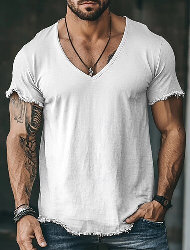  Hombre Camiseta superior Camiseta de lino Manga Corta Mangas cortas Cuello Barco Verano Plano Moda Design Básico Suave Vacaciones Calle Casual Bleu Ciel Blanco Rosa Camiseta superior para hombre