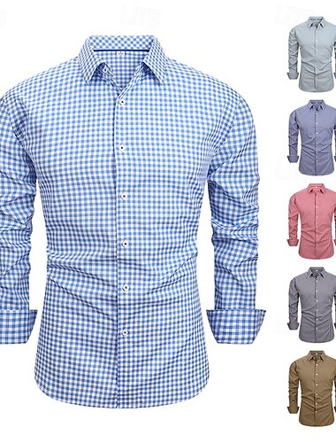  Herre Skjorte Sommerskjorte Uformell skjorte Strandskjorte Skjorte med knapper Svart Gul Rød Grønn Mørkeblå Langermet Ruter Knaphul Feriereise Hawaiisk Klær Polyester Mote Fritid Bekvem