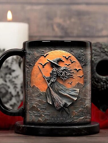  Halloween-cadeaumok, keramische koffiekop met heksenthema (330 ml/12 oz), griezelige Halloween-mok voor vrouwen, vrienden, wicca-liefhebbers, decoratie voor een feest of cadeau