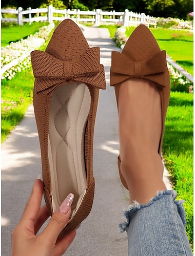  Braune Flyknit-Ballerinas für Damen mit Schleifenakzent – weiche Slipper für legere und halbformelle Outfits