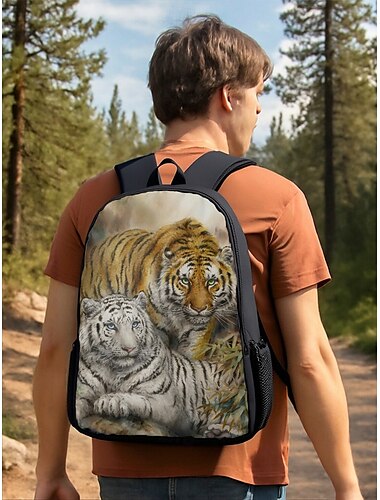  Großer Herren-Rucksack mit Tiger-Print und doppellagigem Stauraum, stylisches Wildlife-Design für Schule, Outdoor-Reisen und den täglichen Gebrauch von Kayomi Harai