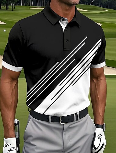  Herren Golf Linie Polo Sport-Poloshirts Kurzarm Polo-Shirts Hemden mit Kragen Lässig Athleisure Knöpfe Sommer Schwarz Blau Grau