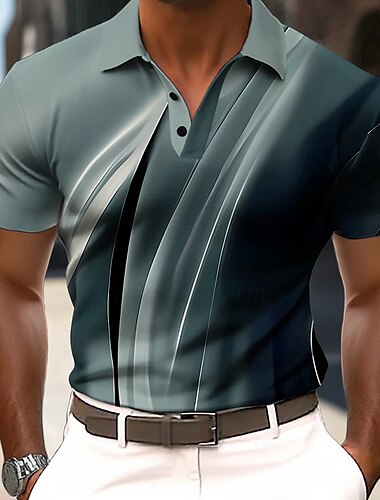  Herren Abstrakt Geometrisch Polo Kurzarm Polo-Shirts Revers Business-Casual Athleisure 3D-Druck Knöpfe Sommer Blau Purpur Gold
