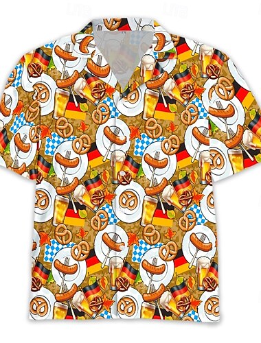  Oktoberfest Birra salsiccia Pretzel Camicie hawaiane Camicia Aloha bavarese Monaco Tedesco Grafico Per Per uomo Adulti Carnevale Birra Oktoberfest Stampa 3D Vacanza Feste
