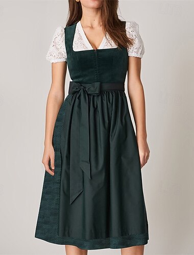  Oktoberfest Robe Dirndl Robes traditionnelles Femme de ménage Bavarois Allemand Prairies Femmes Carnaval Soirée Fête de la Bière Tissu de style traditionnel Robe Tablier Sans chemisier