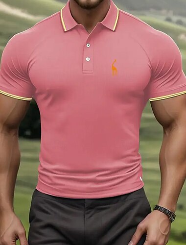  Herren Tiermotiv Polo Kurzarm Umlegekragen Alltagstauglich Sport & Outdoor Athleisure Knöpfe Sommer Rubinrot Schwarz Rosa