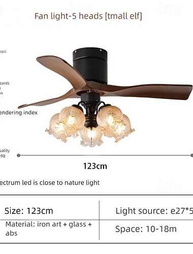  Ventilador de teto em nogueira retrô de meados do século, silencioso &inteligente para quarto/sala de jantar/estudo