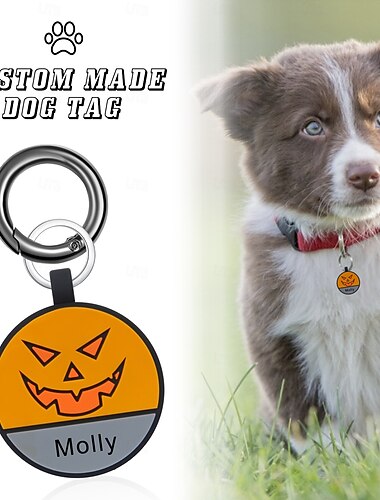  Medaglietta identificativa per animali domestici con nome personalizzato per Halloween, con incisione di un cappello a forma di zucca e pipistrello, regalo unico per cani e amanti degli animali di