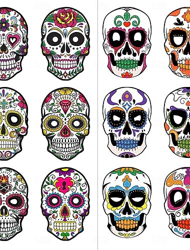  メキシコの死者の日ハロウィーン紙マスク6個、フェスティバルパーティーの装飾、ハロウィーンと死者の日のための恐ろしい紙マスク