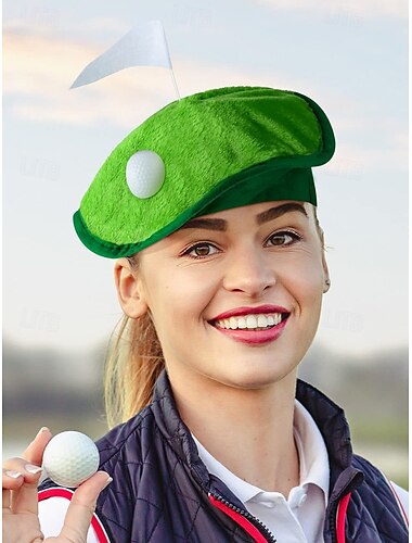  Lustiger grüner Golfhut mit Ball und Flagge – weiche Plüschmütze für Männer und Frauen – perfekt für Golfpartys, Kostümveranstaltungen und Scherzgeschenke