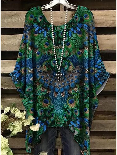  Femmes Chemise Bohème Graphique Abstrait Élégant Bohème Actif Manche Courte Manche Chauve-souris Col ras du cou Hauts Réguliers Quotidien Fête Tenue de plage Marron clair Bleu Violet Vert Rouge / Bleu