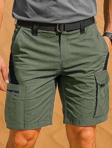  Herr Taktiska shorts Cargo-shorts Shorts Knappar Flera fickor Färgblock Komfort Bärbar Knelängd Utomhus Ledigt Dagligen Semester Mode Svart Grön