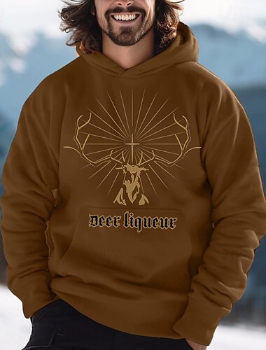  Herren Hirsch Hoodie Langarm Sweatshirts Oktoberfest Vintage Retro Festival Herbst-Winter Kollektion Schwarz Braun Grün Kleidung Designer Grafikdruck Normal S M L Größen verfügbar