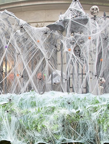  Décorations de toiles d'araignées d'Halloween avec de fausses araignées supplémentaires, toiles d'araignées super extensibles pour la décoration d'Halloween intérieure et extérieure